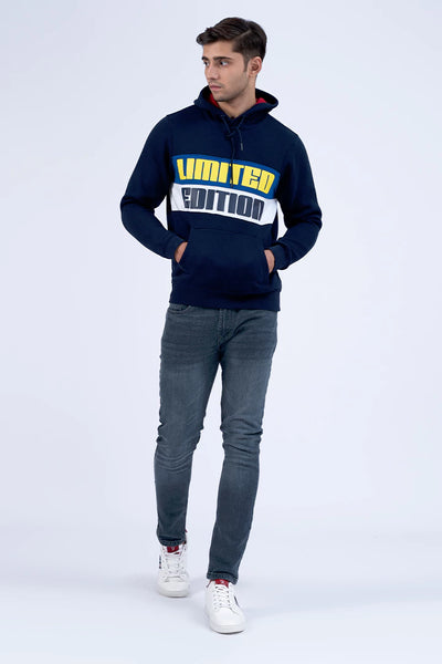 Ink Blue Contrast Scripted Hoodie