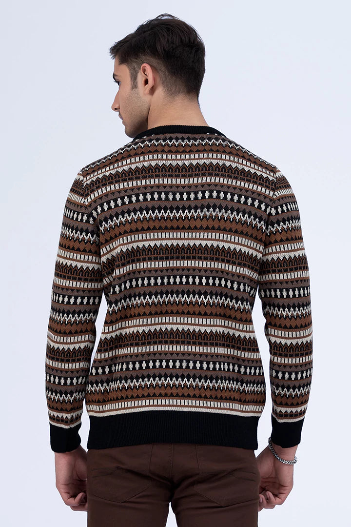 Brown Jacquard  Knitted Sweater