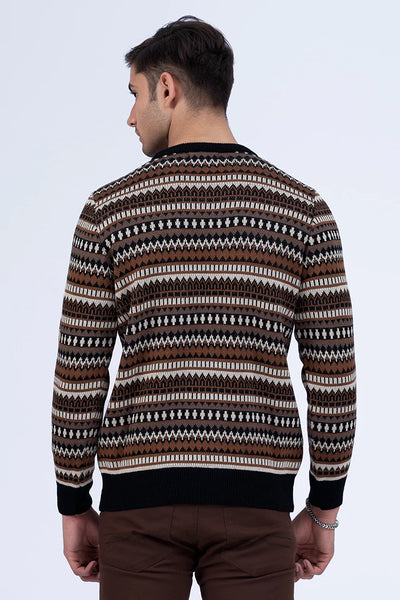 Brown Jacquard  Knitted Sweater