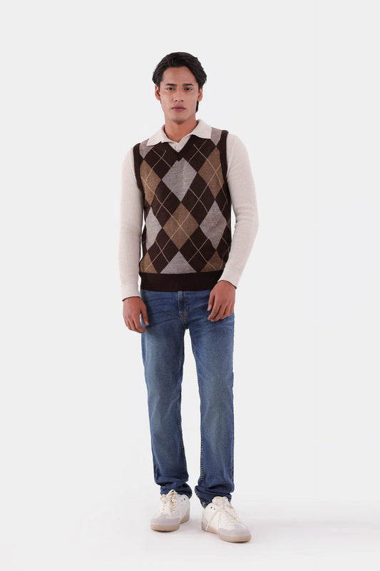 Argyle Pattern Sweater Vest - Cougar Clothing