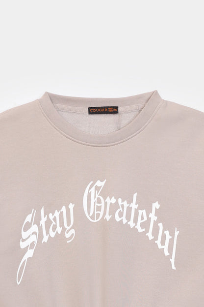 Cropped Text Print Sweatshirt - Cougar Clothing