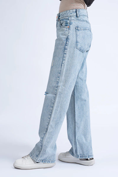 Light Blue Ripped Straight Fit Jeans