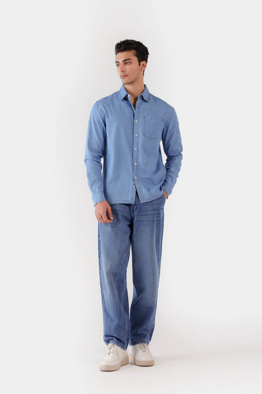 Denim Shirt With Patch Pocket - Cougar Clothing