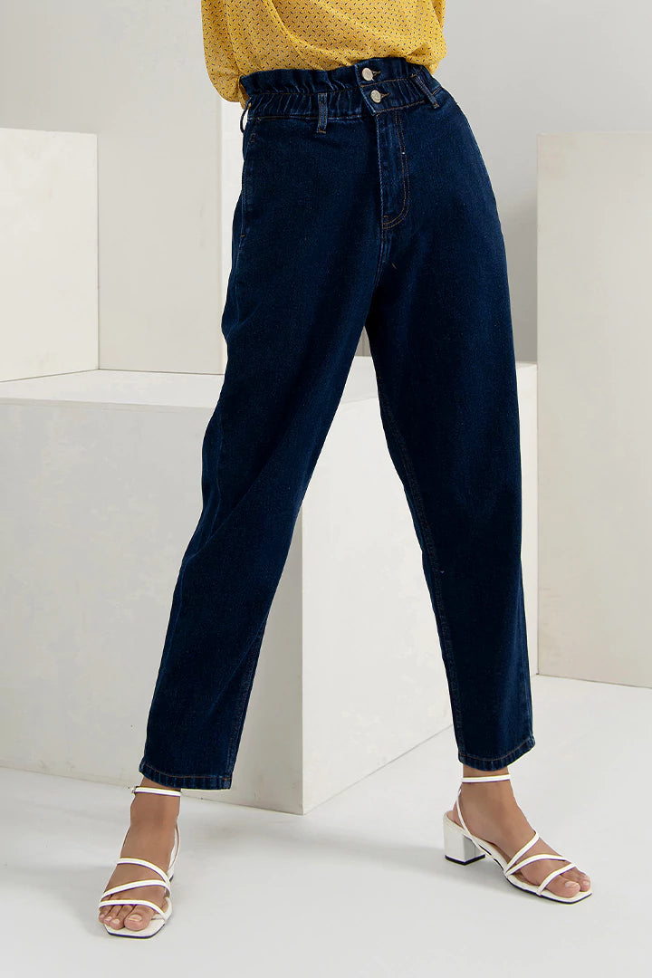 Navy Blue High Rise Wide Leg Fit Jeans