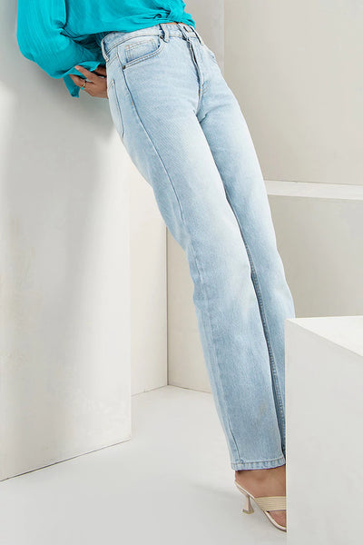 Sky Blue Faded Straight Fit Jeans