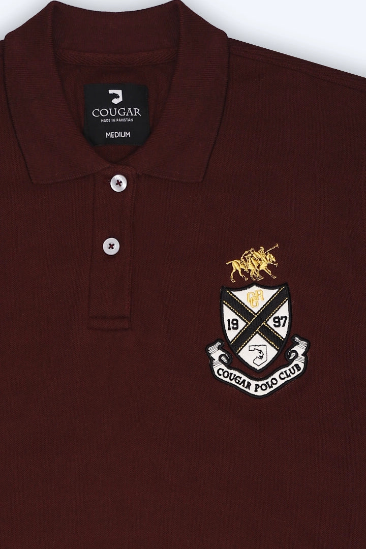 Wine Embroidered Badge Polo