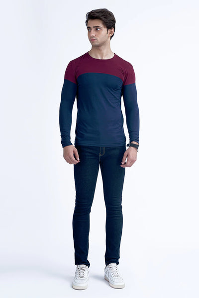Navy Color Block Round Neck T-Shirt