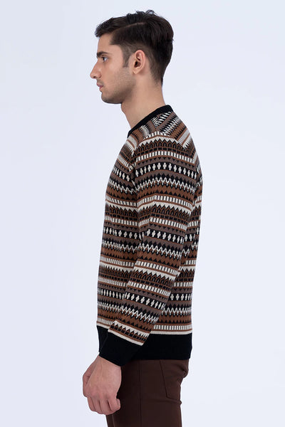 Brown Jacquard  Knitted Sweater