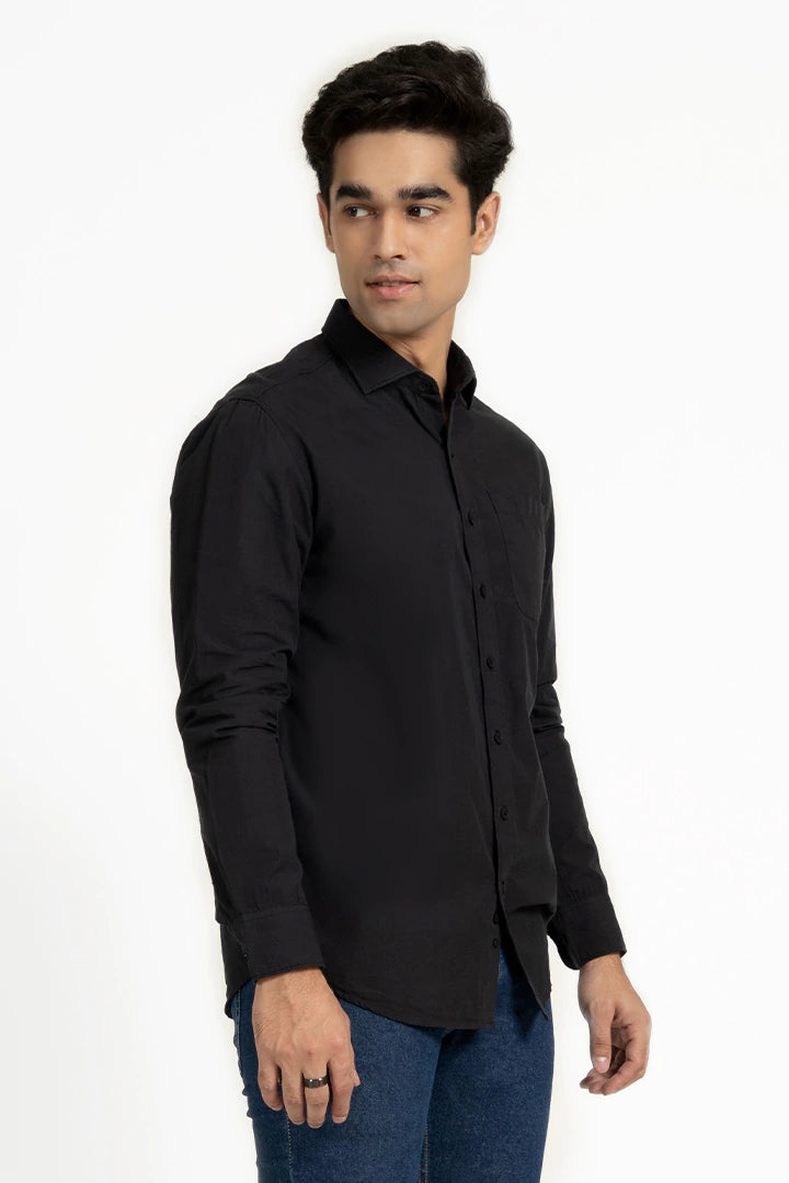 Black Single Pocket Regular Fit Casual Shirt