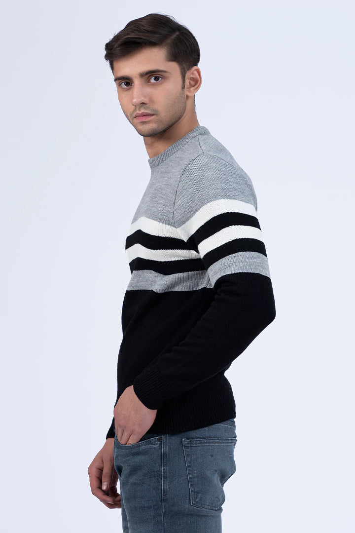 Black Color Block Striped Sweater