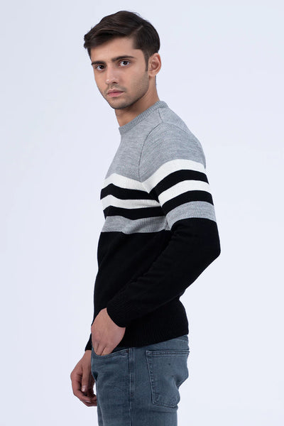 Black Color Block Striped Sweater