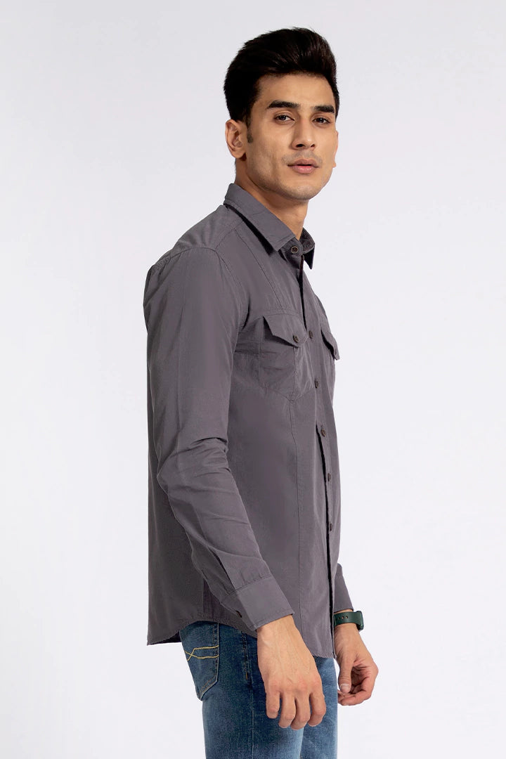 Dark Grey Double Pocket Casual Shirt