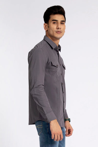 Dark Grey Double Pocket Casual Shirt