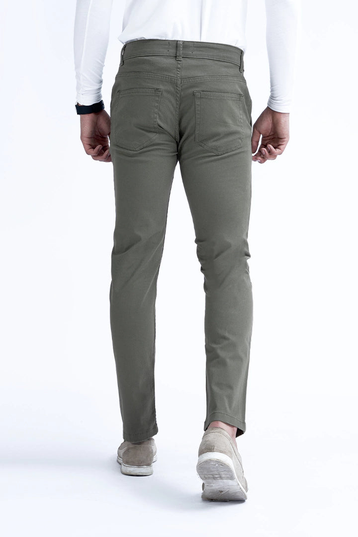Olive Green Slim Fit Five Pocket Pants