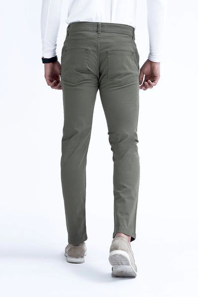 Olive Green Slim Fit Five Pocket Pants