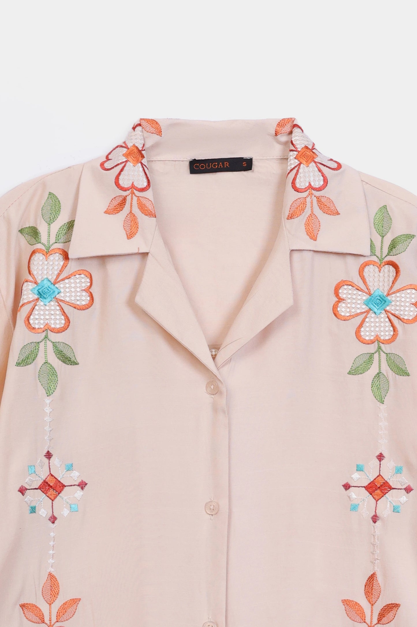 Raw Silk Embroidered Button Down - Cougar Clothing