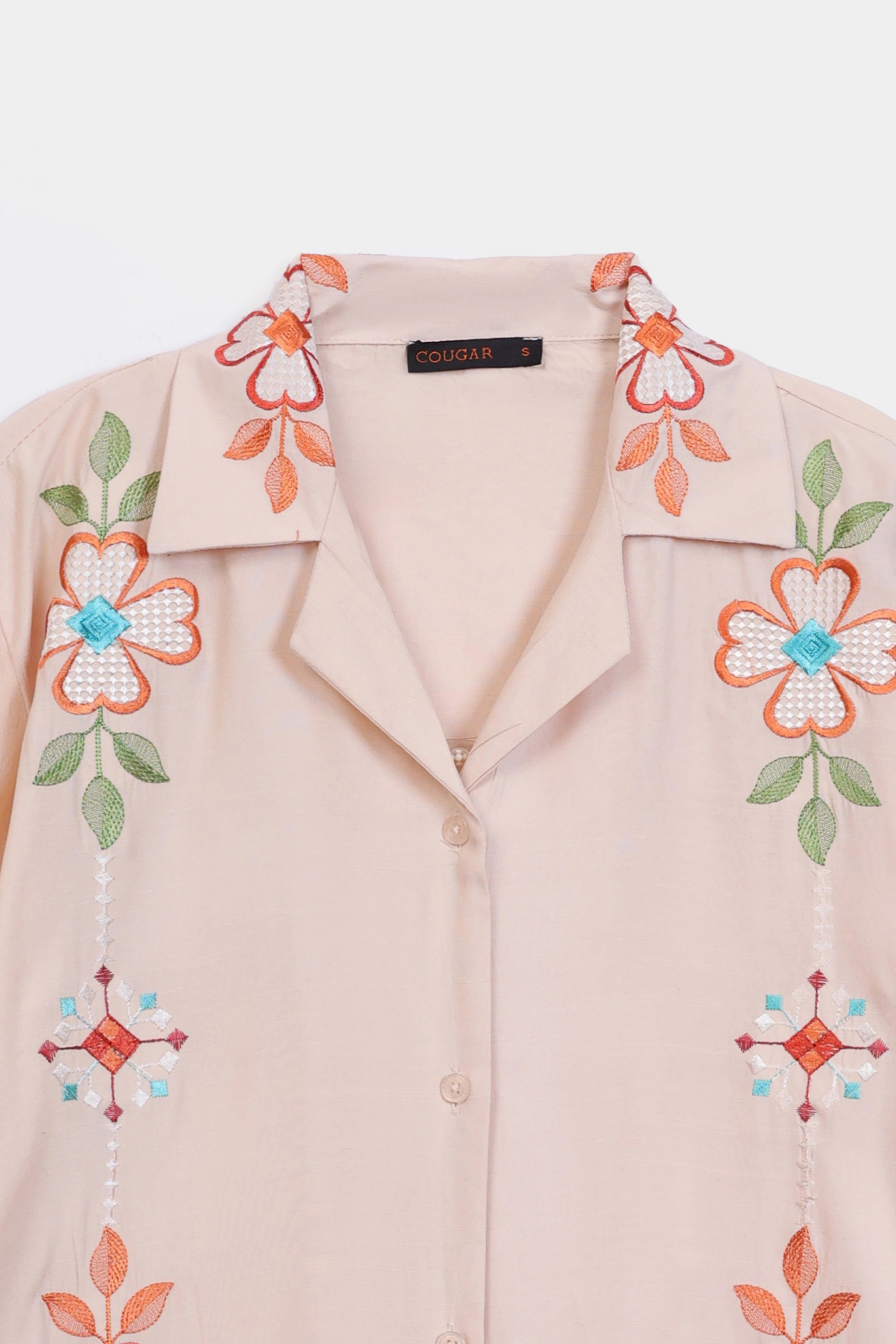 Raw Silk Embroidered Button Down - Cougar Clothing
