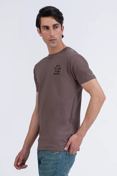 Mink Embroidered Text T-Shirt