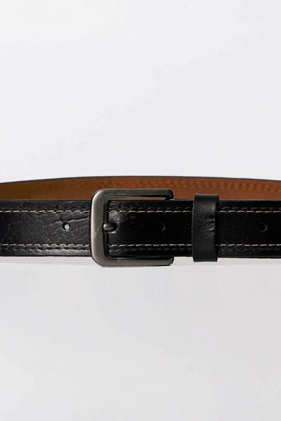 Black Contrast Stitch Leather Belt