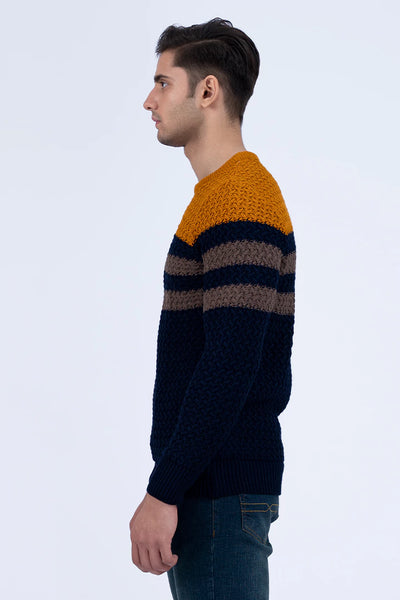 Navy Color Block Jacquard Sweater