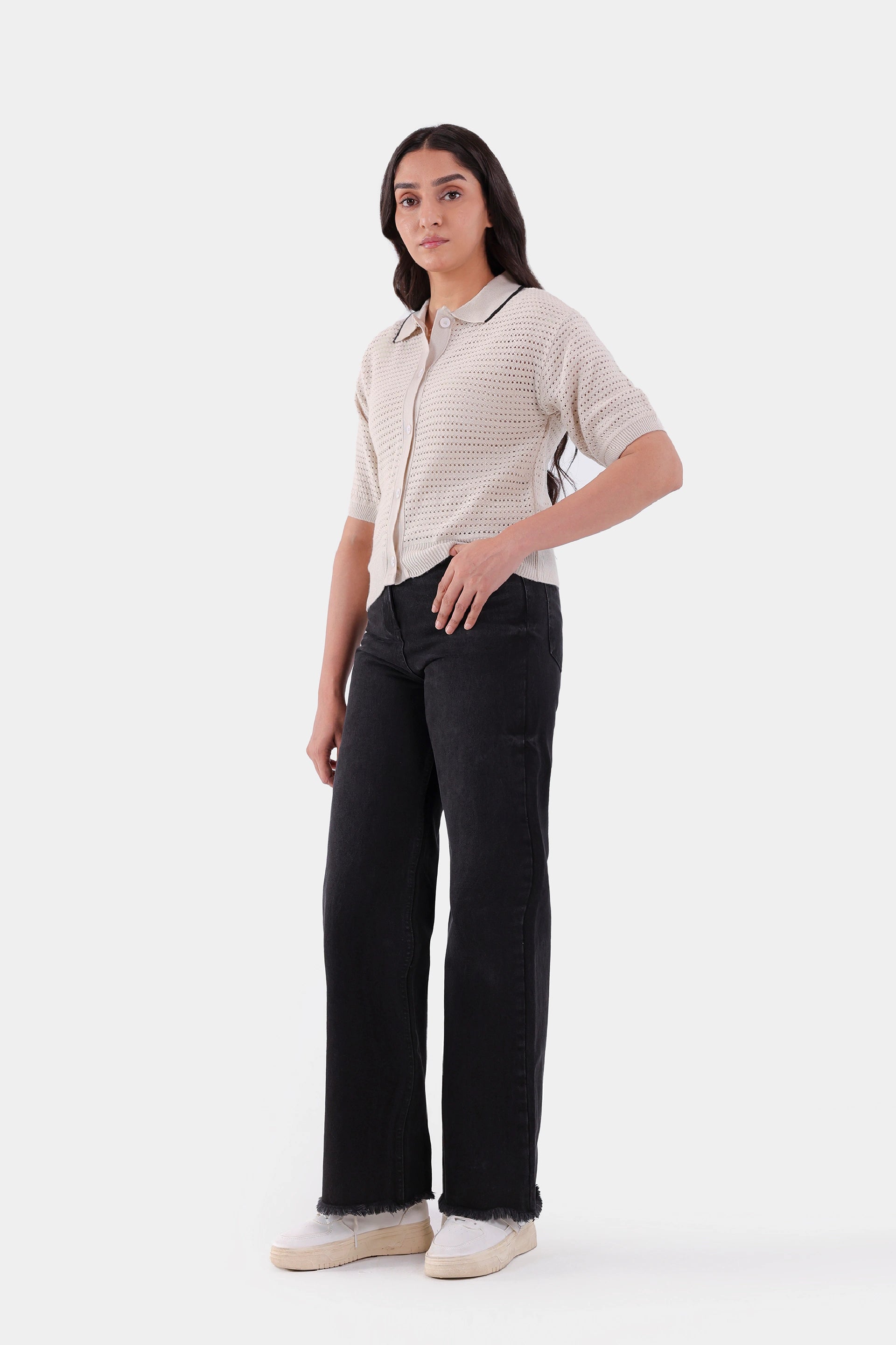 Crochet Knit Button-Front Cardigan - Cougar Clothing