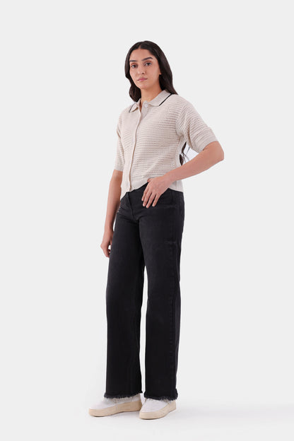 Crochet Knit Button-Front Cardigan - Cougar Clothing