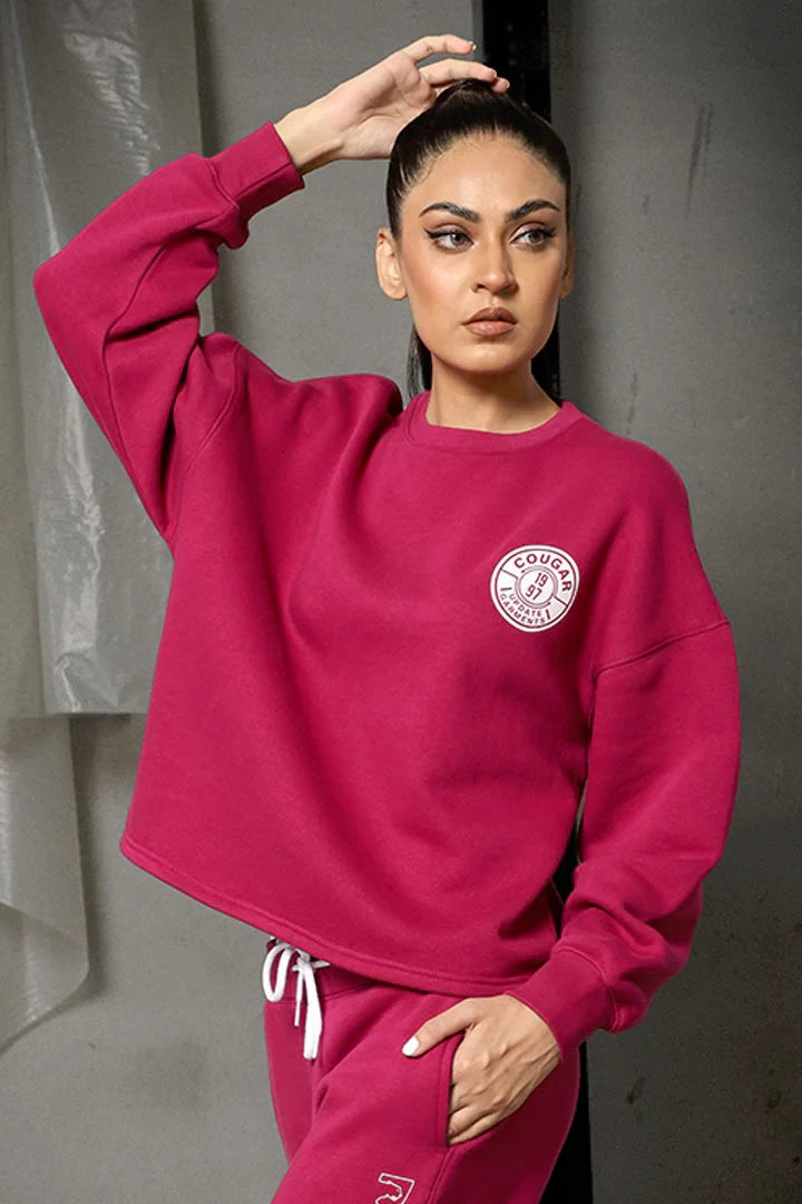 Magenta Crew Neck Oversized Sweatshirt
