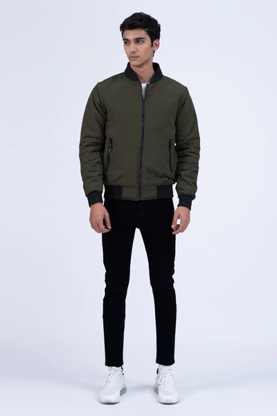 Olive Contrast Rib Parachute Jacket