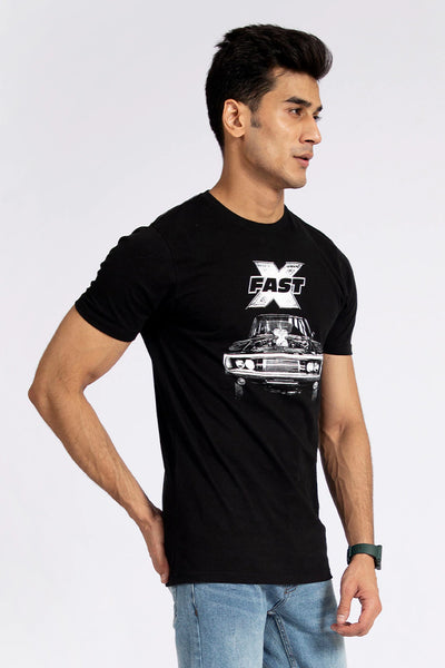 Round Neck Black Graphic T-Shirt