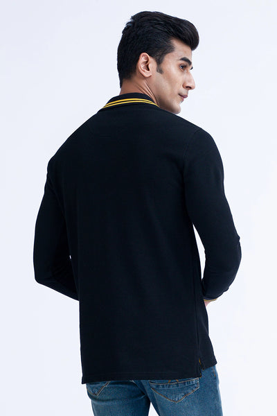 Black Full Sleeves Embroidered Polo
