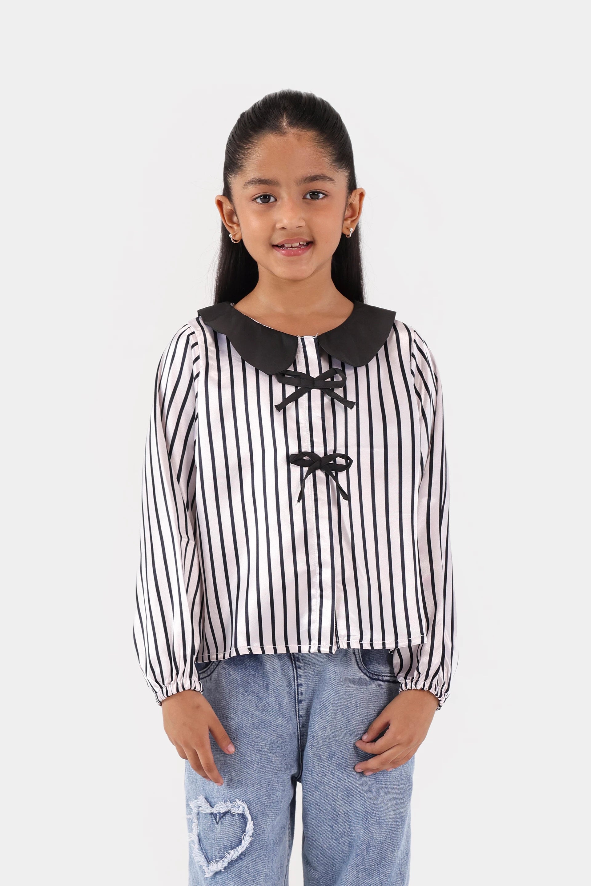 Bow Detailed Striped Top - Cougar Clothing