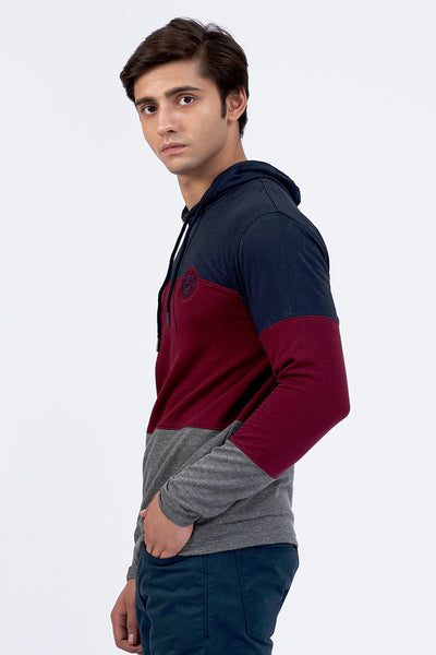 Navy Color Block Hooded T-Shirt