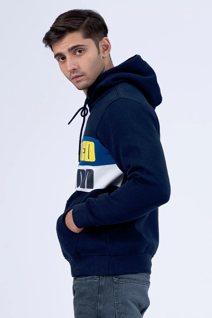 Ink Blue Contrast Scripted Hoodie