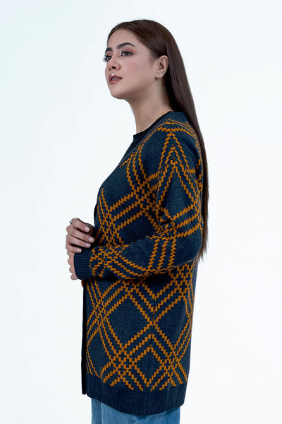 Navy Diamond Pattern Knitted Cardigan