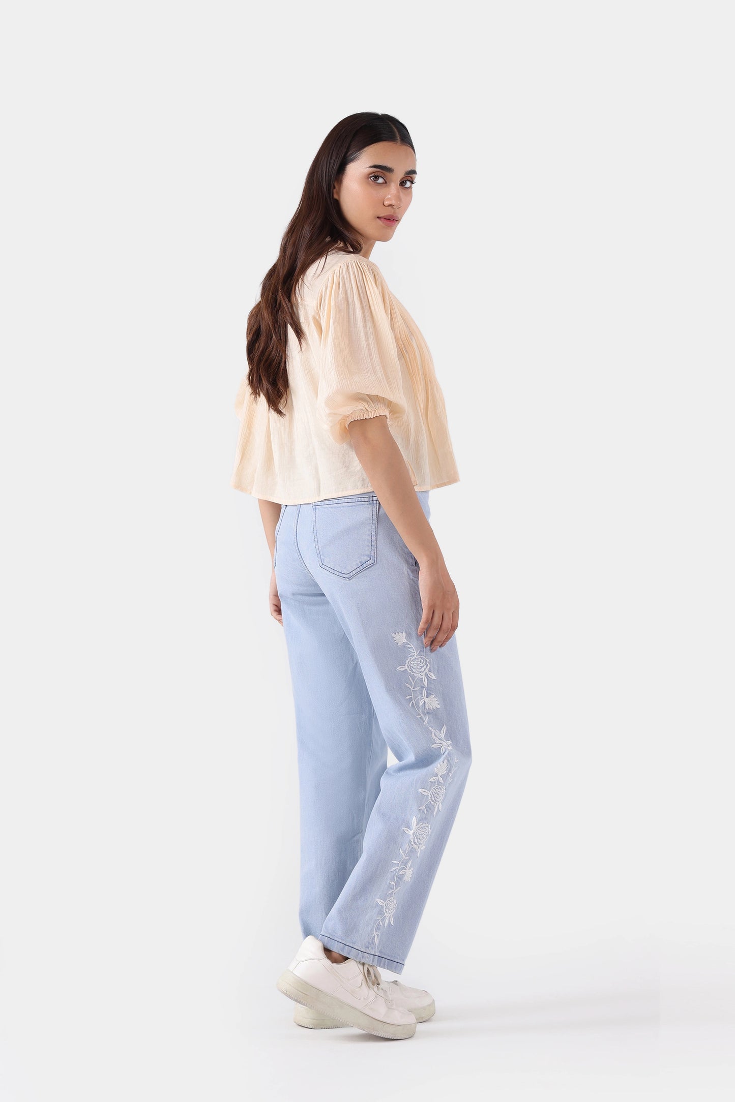 Pleated Lace Trim Top - Cougar Clothing