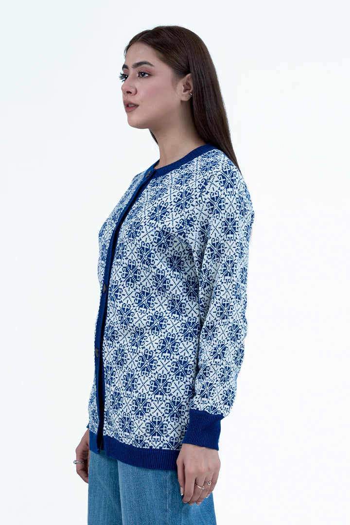 Blue Floral Knitted Cardigan