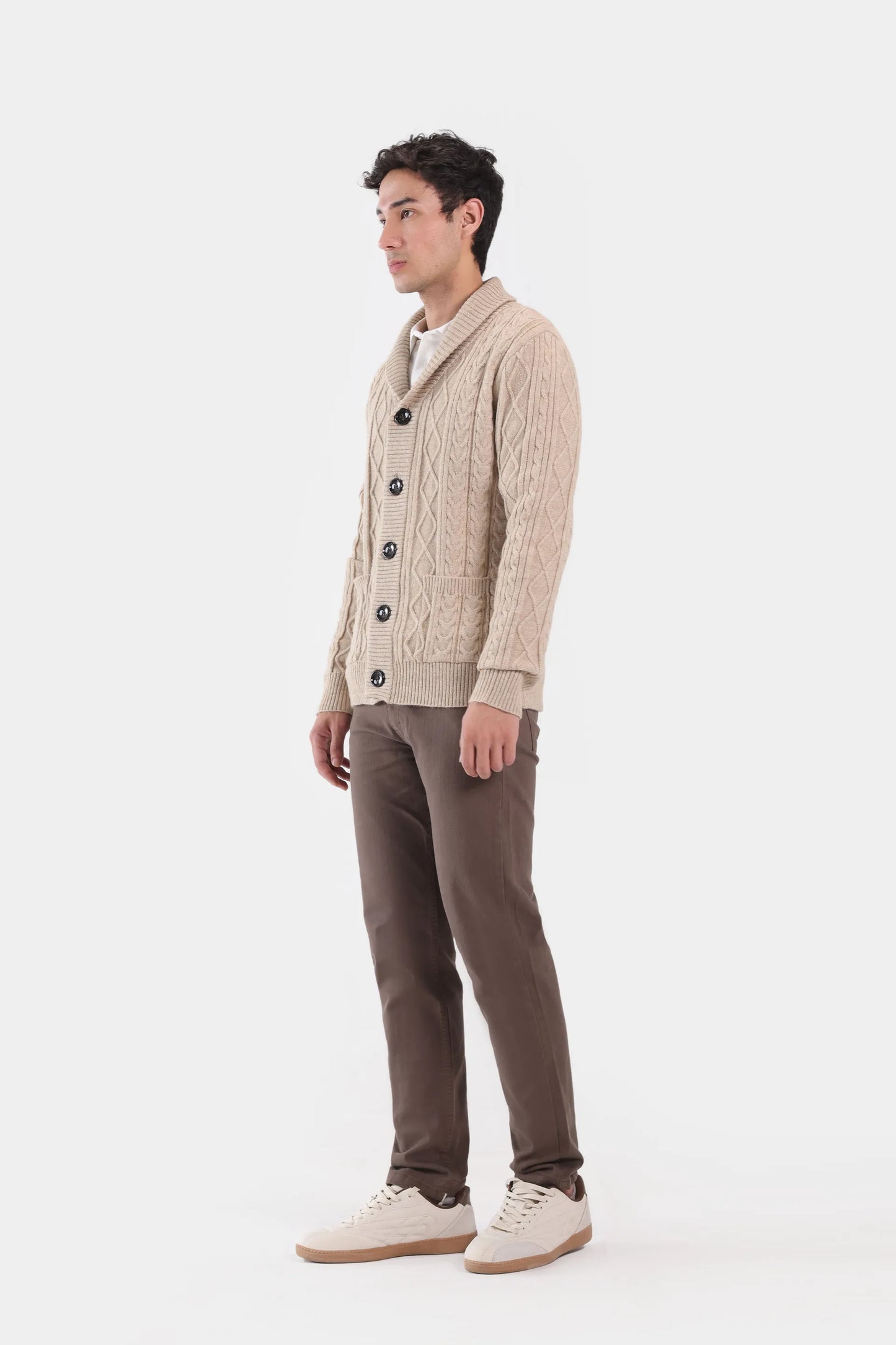 Cable Knit Shawl Collar Cardigan - Cougar Clothing