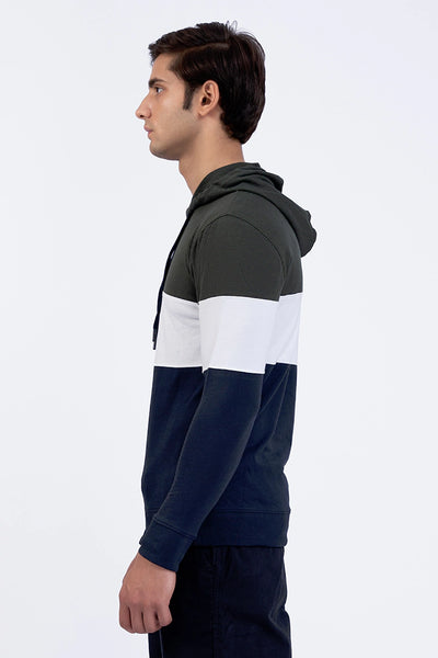 Olive Color Block Hooded T-Shirt
