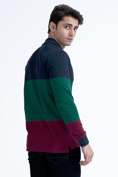 Color Block Full Sleeve Embroidered Polo