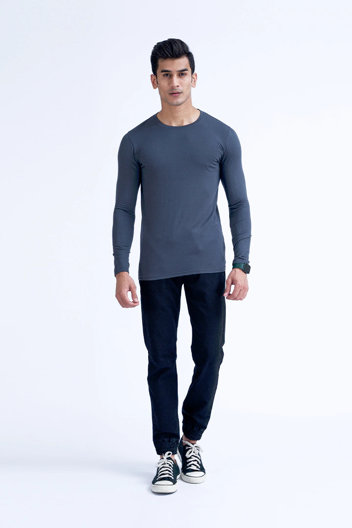 Dark Grey Full Sleeves Grey T-Shirt