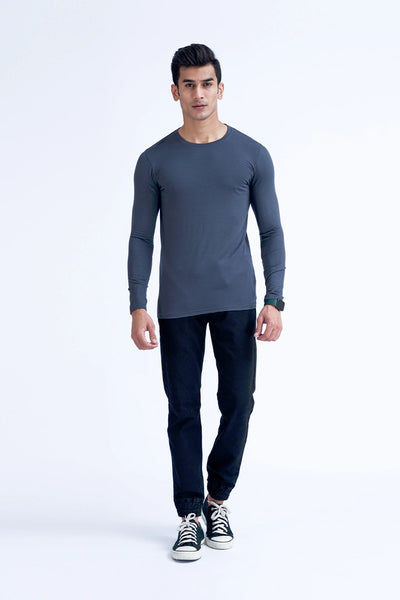 Dark Grey Full Sleeves Grey T-Shirt