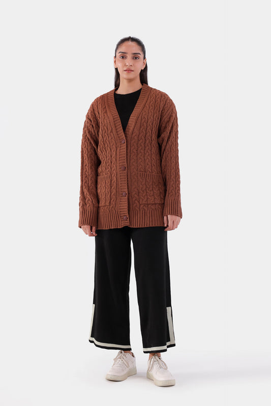 Cable Knit Patch Pockets Cardigan - Cougar Clothing