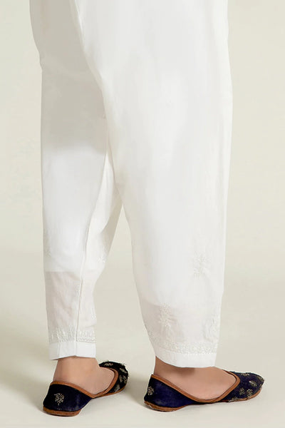 Embroidered White Belted Shalwar