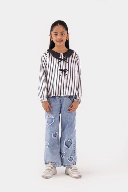 Bow Detailed Striped Top - Cougar Clothing