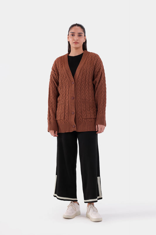 Cable Knit Patch Pockets Cardigan - Cougar Clothing