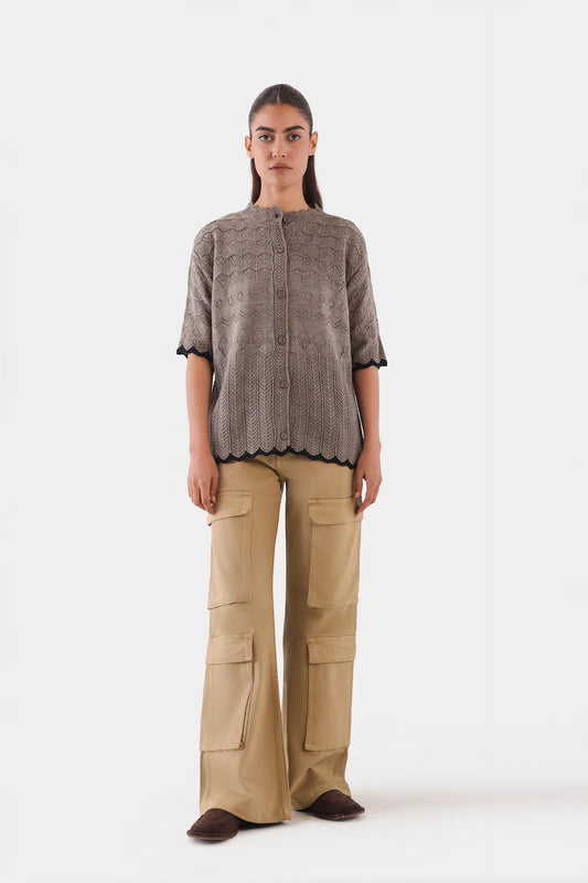 Scalloped Crochet Knit Cardigan