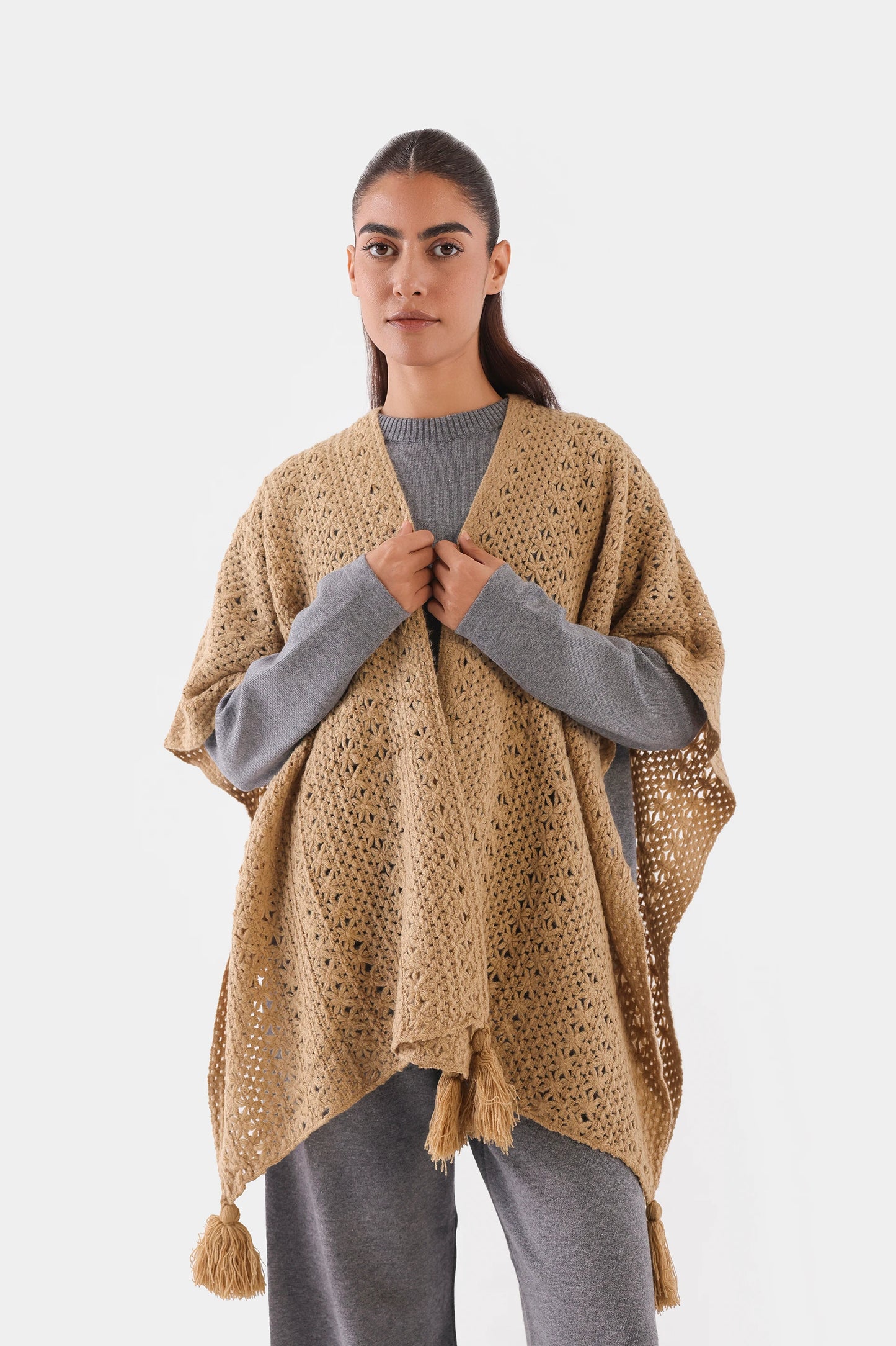 Cable Knit Cape Shawl