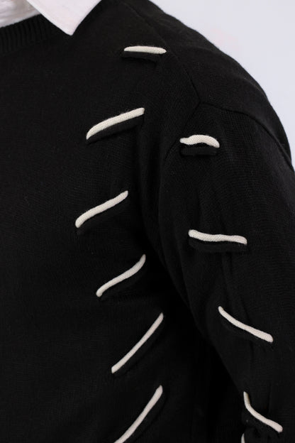 Contrast Cross Stitch Knit Sweater - Cougar Clothing