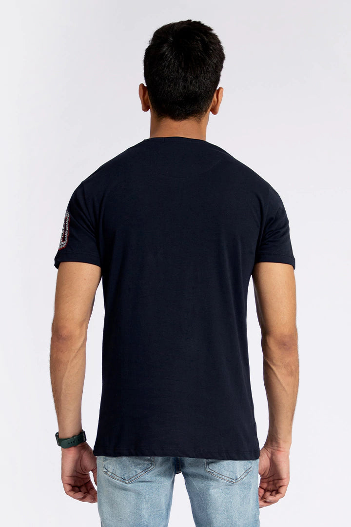 Dark Navy Round Neck Text T-Shirt