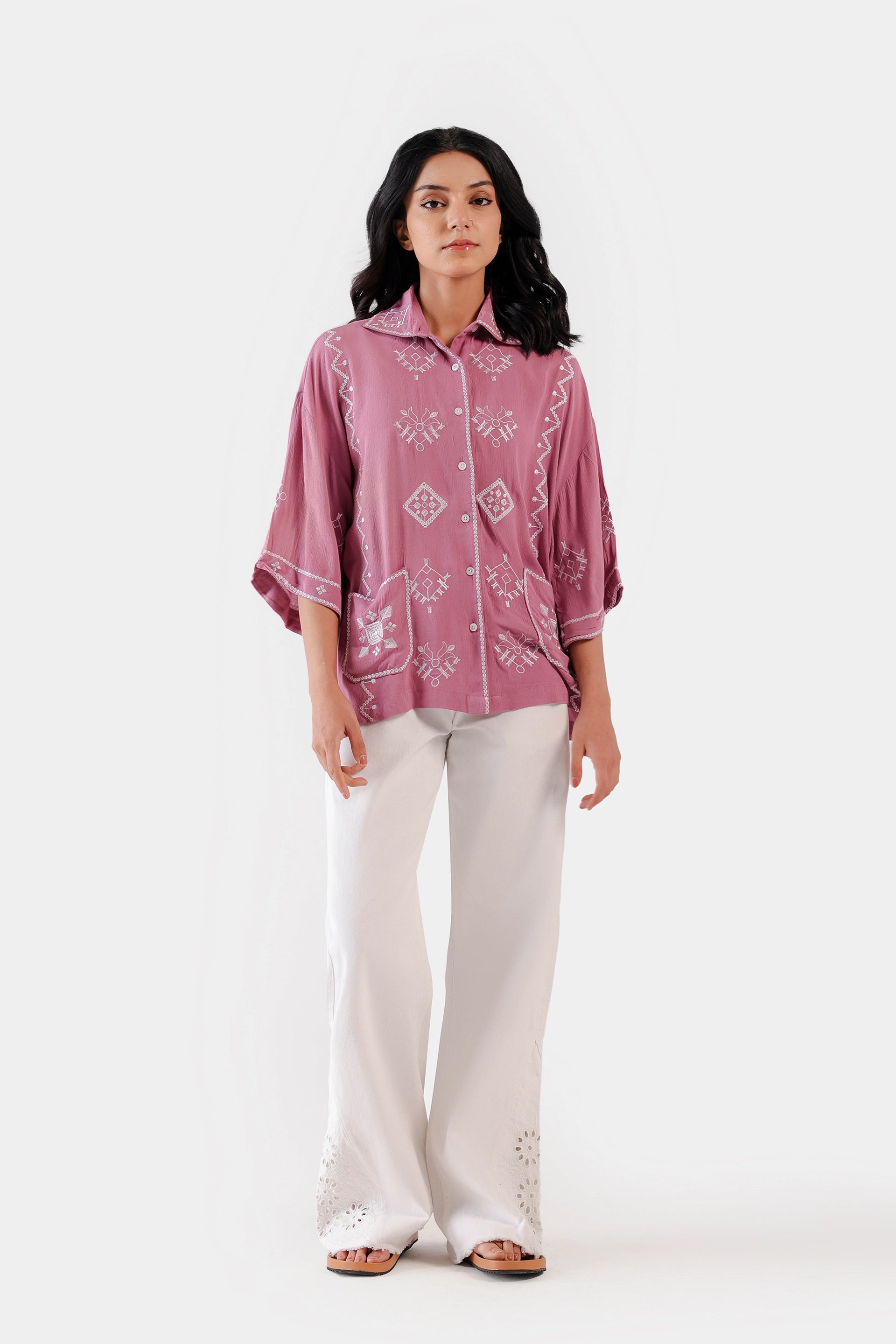 Viscose Blend Embroidered Shirt - Cougar Clothing